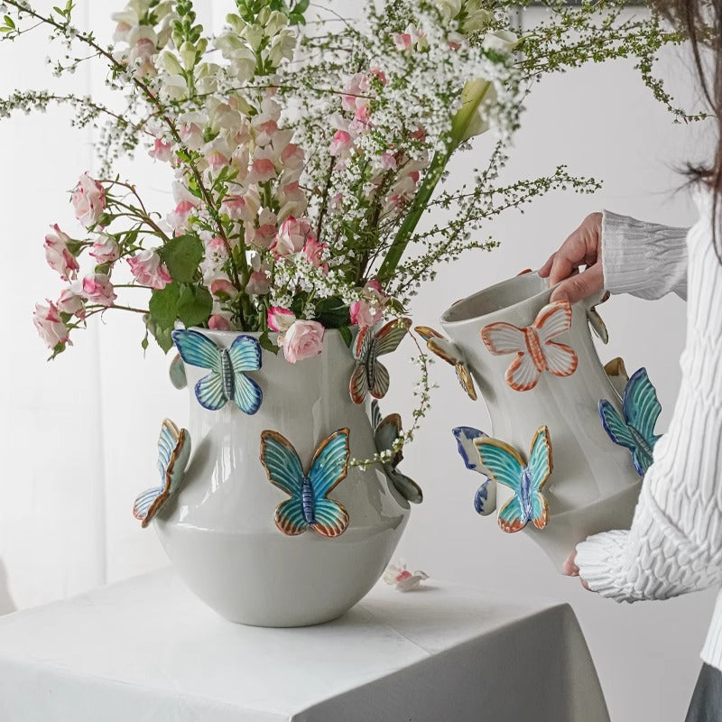 Decorative flower vase with butterflies Stornfield