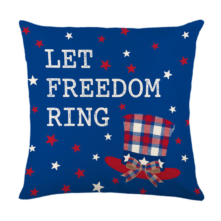 Decorative Cotton-Linen Throw Pillow Cover with Patriotic Star and Fireworks Print