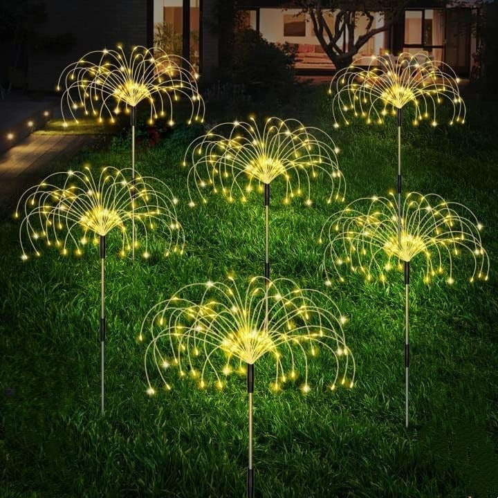 Solar-Powered Fiber-Optic Dandelion Garden Stake Lights With Waterproof LED Fireworks Effect Stornfield