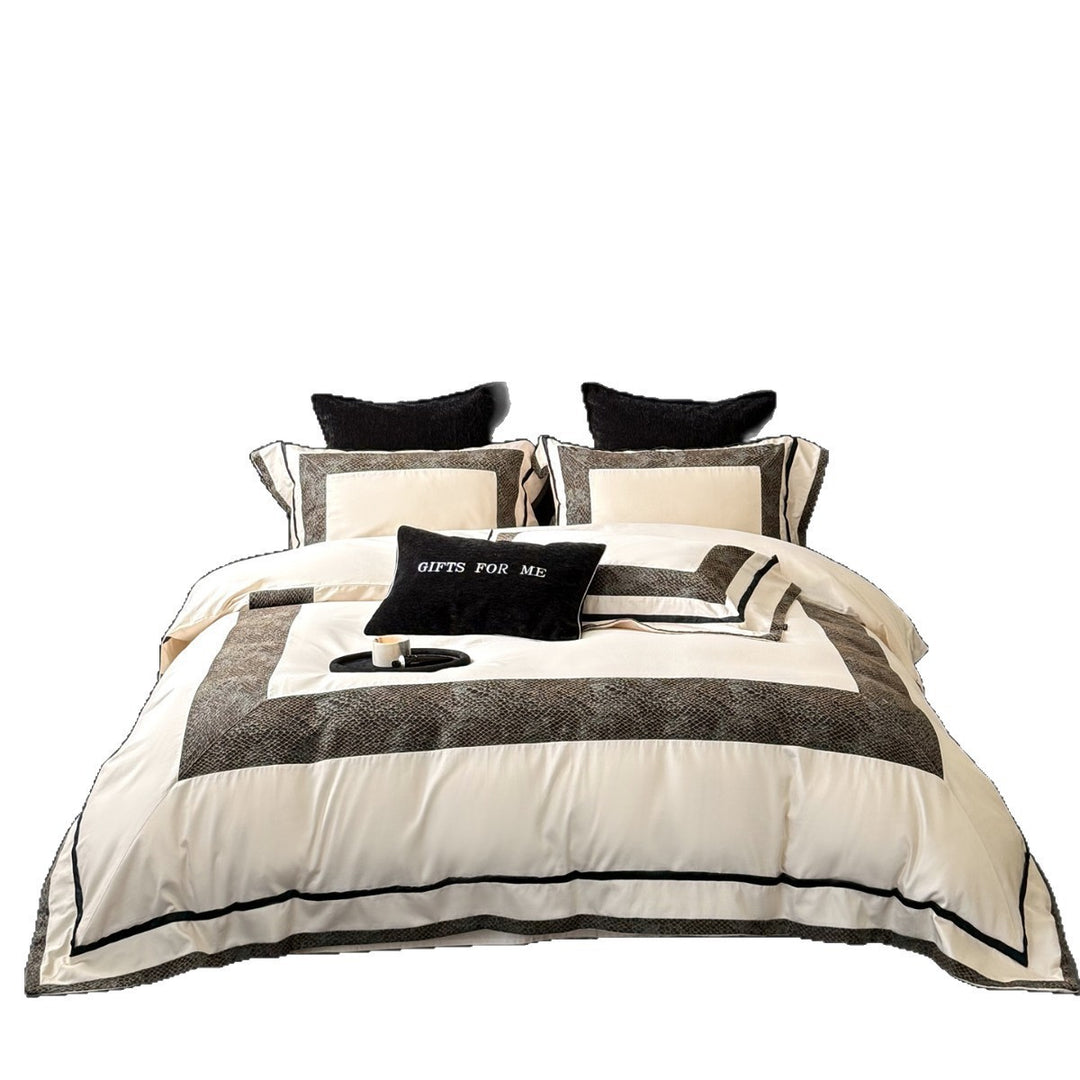 Luxury Cotton Sateen Duvet Cover Set with Textured Border and Piped Trim