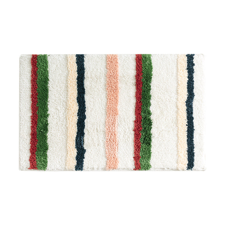Modern striped bath mat with textured high pile and non-slip latex base Stornfield