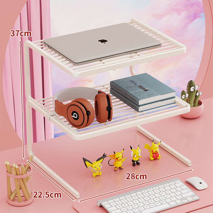 Two Tier Adjustable Metal Laptop and Monitor Riser with Ventilated Slatted Shelves
