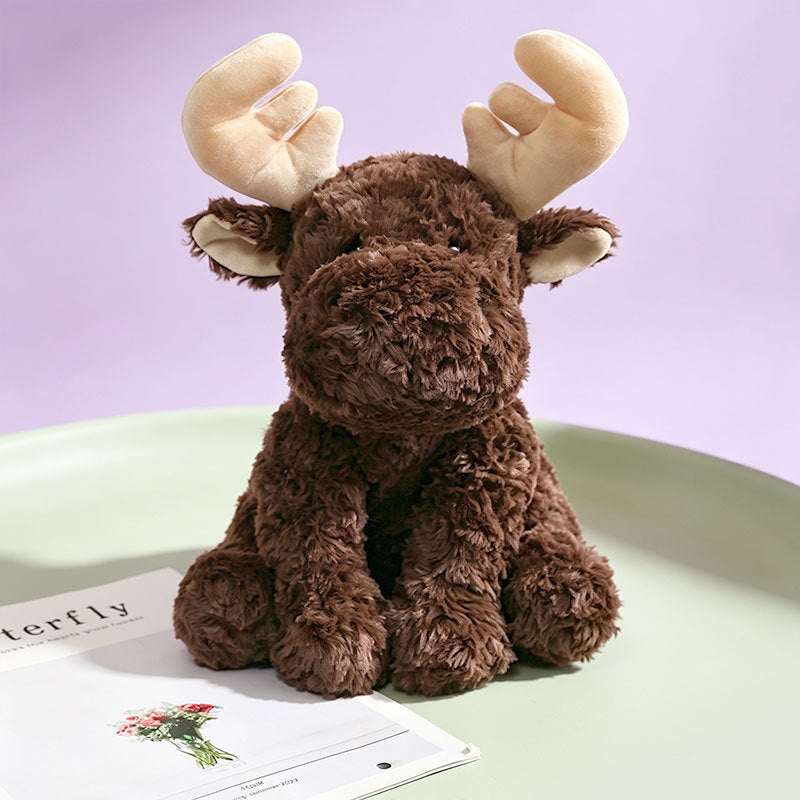 Plush Sitting Cow Comforter Toy with Mixed Faux-Fur Patches Stornfield