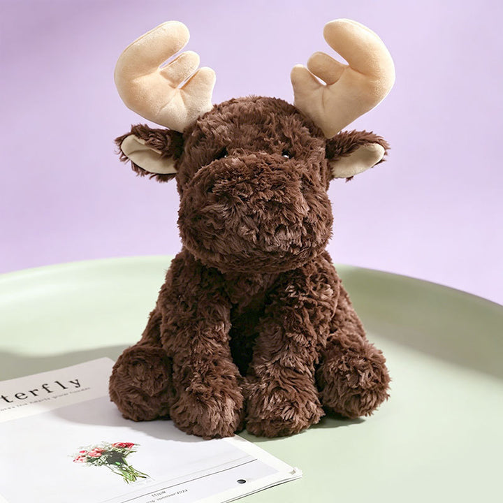 Plush Sitting Cow Comforter Toy with Mixed Faux-Fur Patches Stornfield