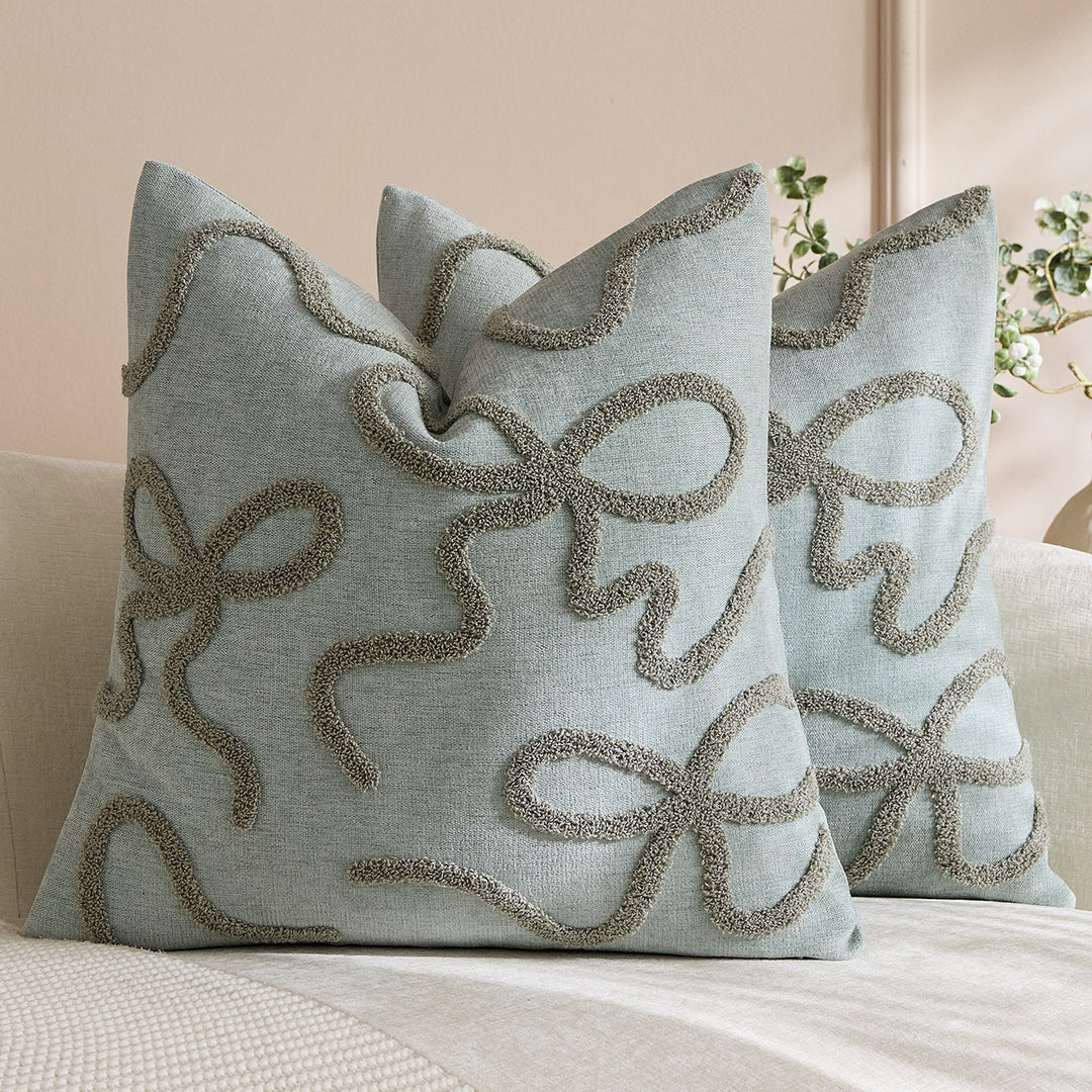 Square Textured Loop-Appliqué Linen-Blend Accent Pillow Cover