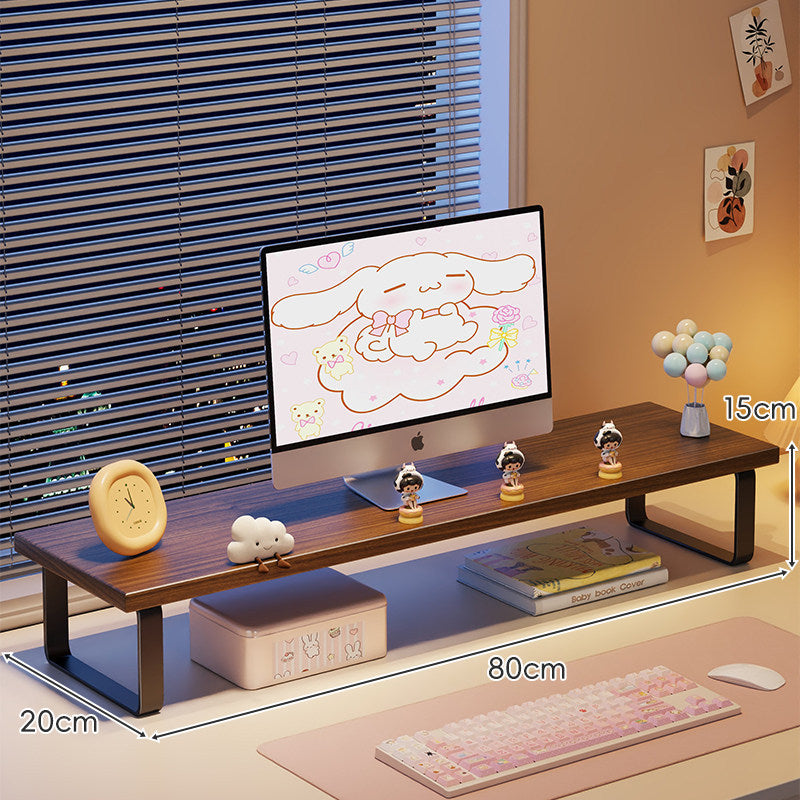 Low-Profile Wooden Monitor Riser with Metal Legs and Under-Shelf Storage
