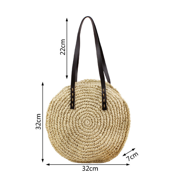 Round Bast Tote Bag with Leather-Embellished Handles Stornfield