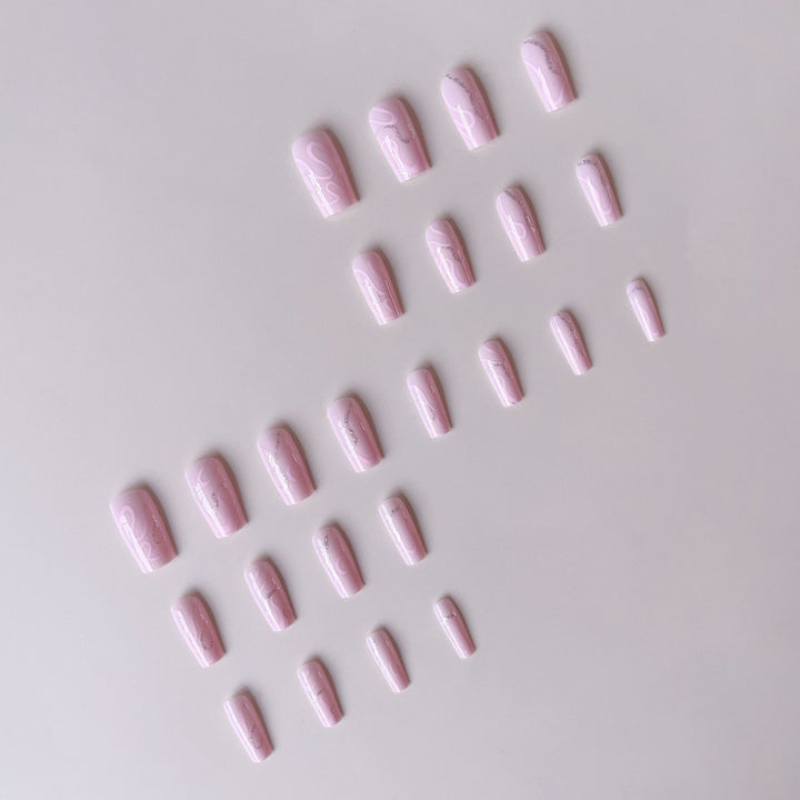 Artificial nail set with elegant 3D decorative lines and glitter accents Stornfield