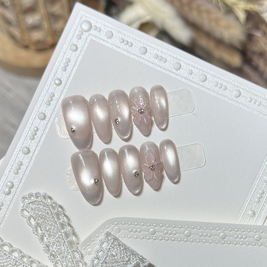Elegant Floral Accented Press-On Nails Stornfield