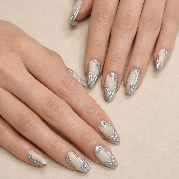Elegant Metallic Marble Press-On Nail Art Stornfield