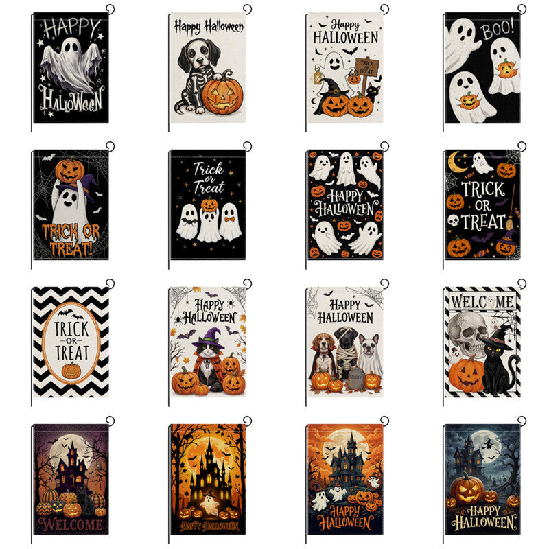 Heavy-Duty Halloween Spun-Polyester Decorative Yard Flag with Playful Ghosts and Jack-o'-Lanterns