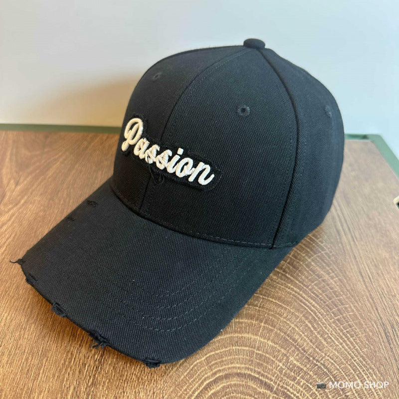 Women's Distressed Cotton Baseball Cap with Embroidered Quote Stornfield