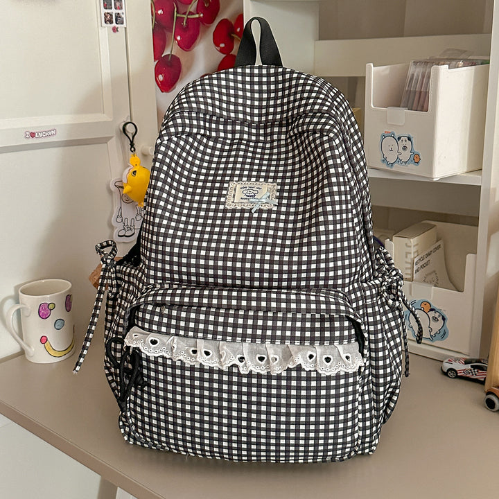 Casual Vintaged Gingham Print Backpack Stornfield