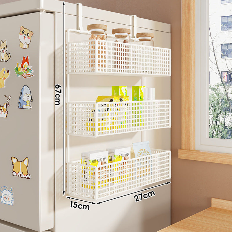 Over-Refrigerator Vertical Hanging Mesh Storage Rack with Deep Baskets and Hook Rail