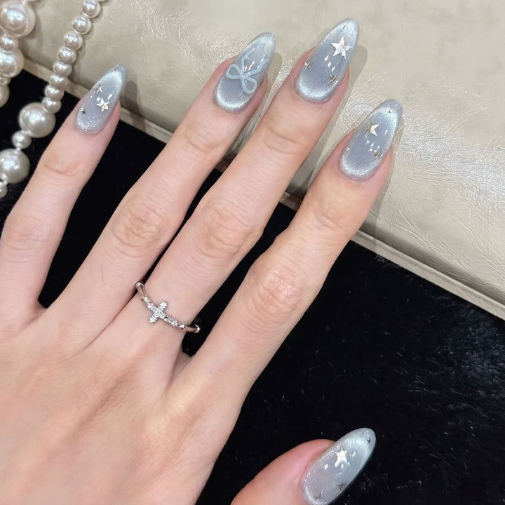 Decorative Stiletto Press-On Nail Set with Star and Bow Accents Stornfield