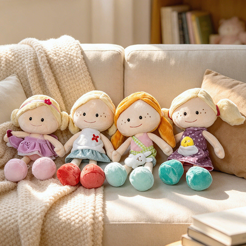 Soft Plush Doll with Embroidered Face, Star-Pattern Dress and Cuddly Pigtails Stornfield