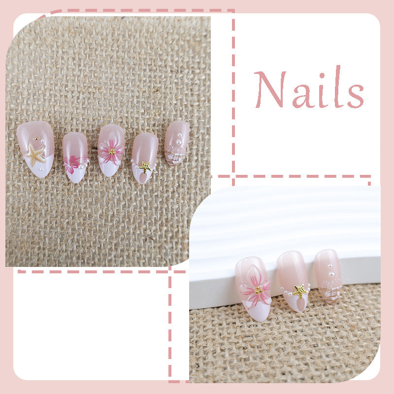 Artificial nail set with maritime details and floral accents Stornfield