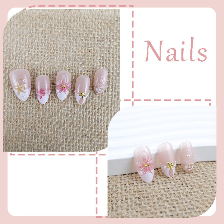 Artificial nail set with maritime details and floral accents Stornfield