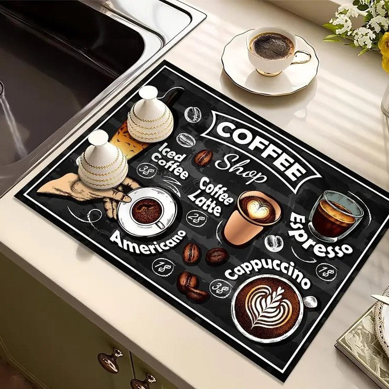 Coffee-Themed Decorative Kitchen Mat