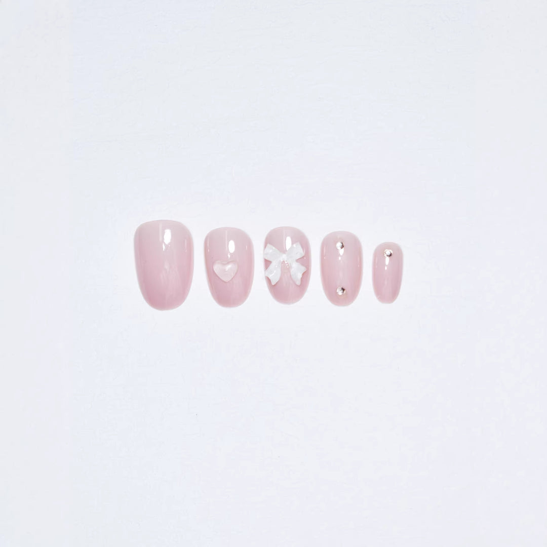Artistic Press-On Nail Set with Elegant Bow Accents Stornfield