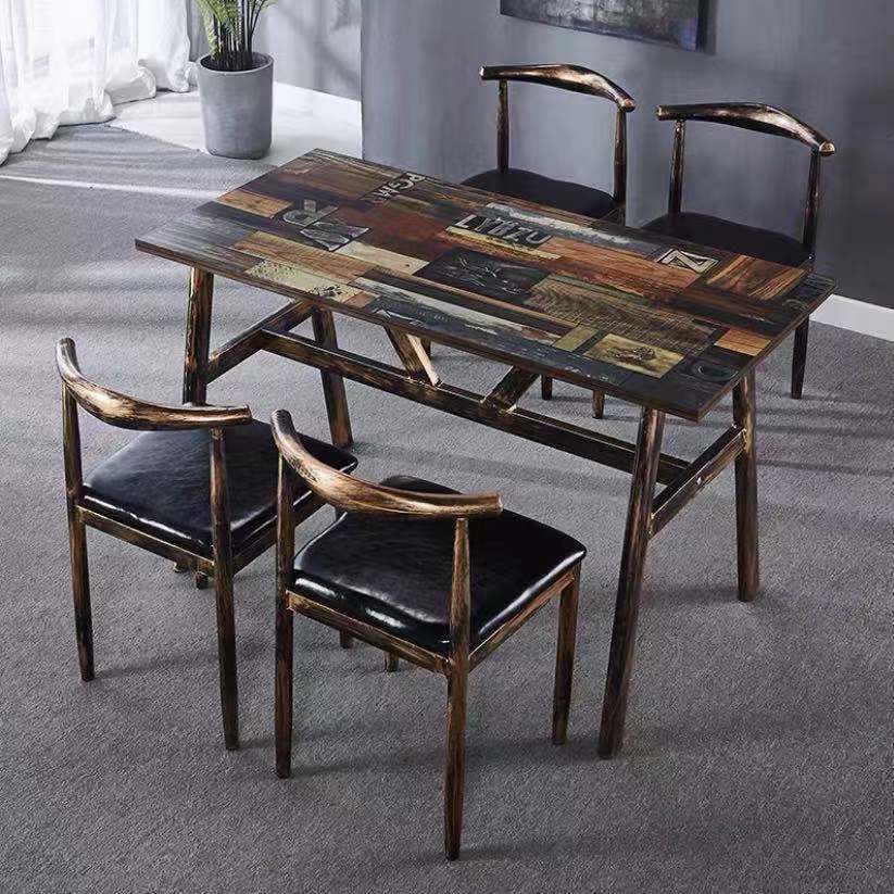 Vintage dining table with custom license plate design Stornfield