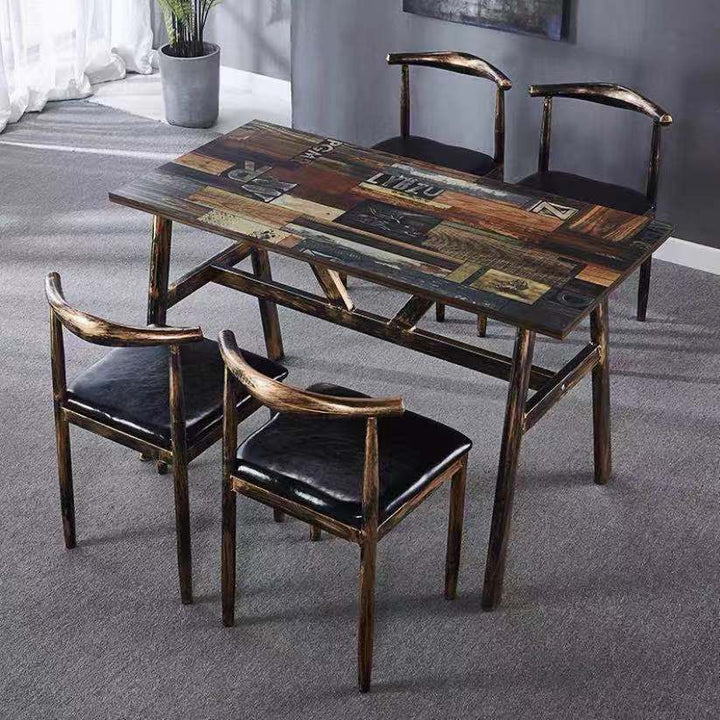 Vintage dining table with custom license plate design Stornfield