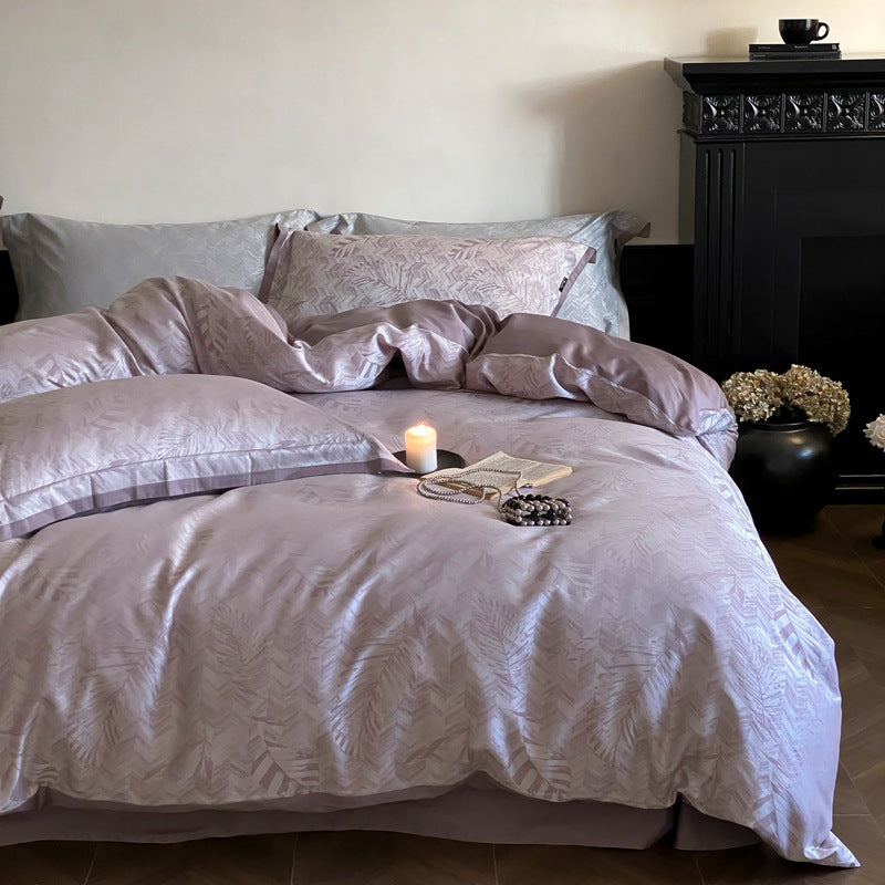 Luxurious satin bedding set with subtle floral jacquard