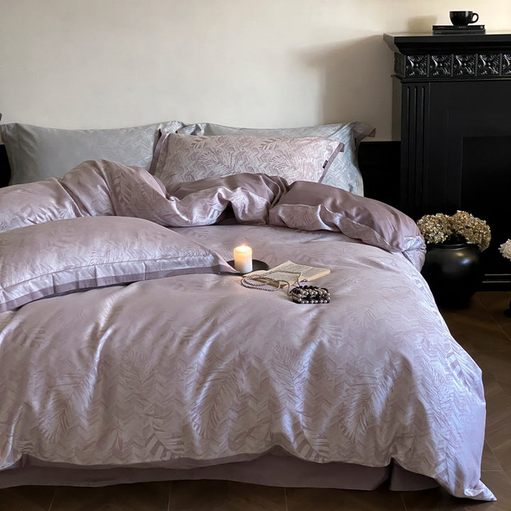 Luxurious satin bedding set with subtle floral jacquard