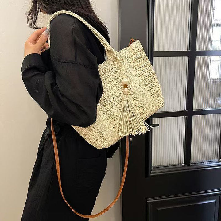 Braided tote bag with tassels and leather details Stornfield