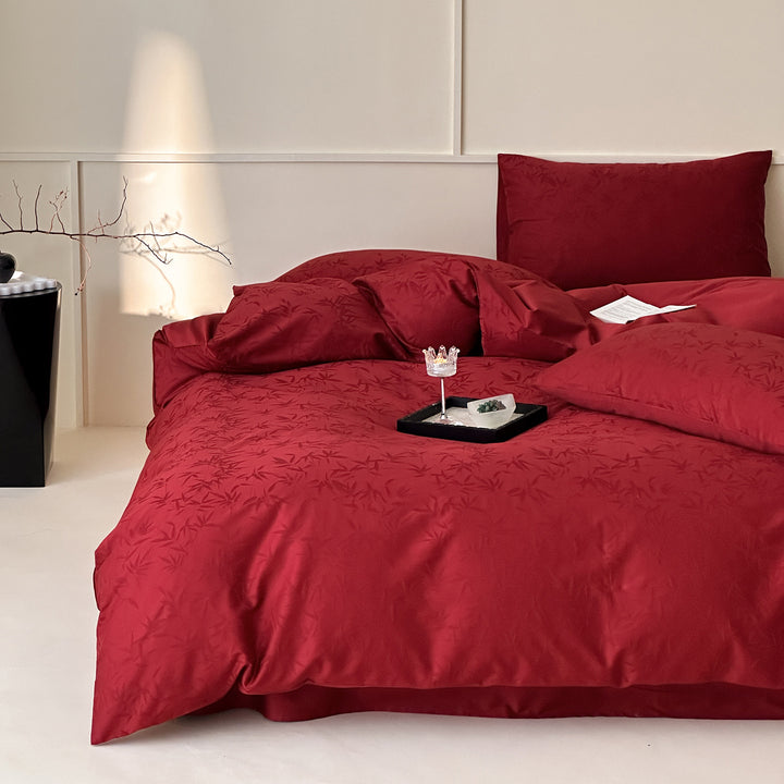 Premium bedding set made of cotton satin with fine tone-on-tone bamboo jacquard