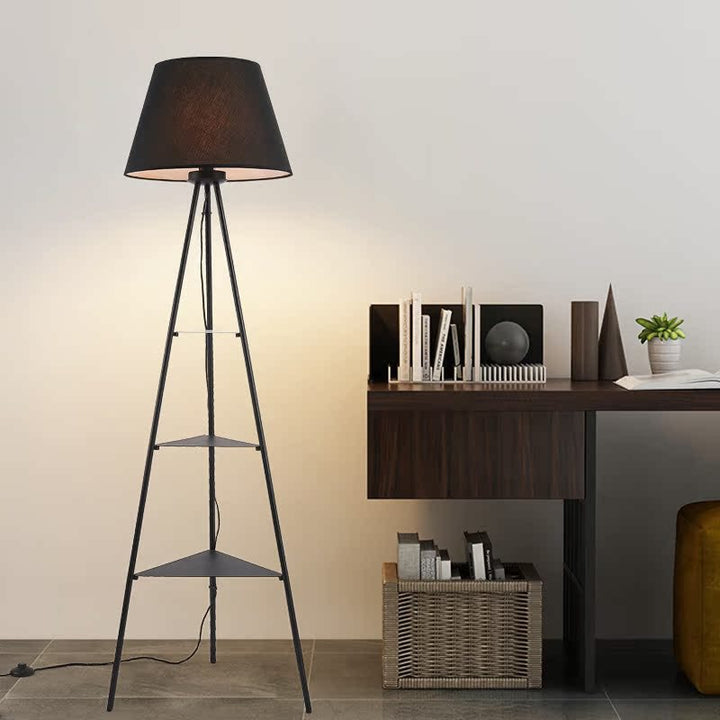 Triangular Floor Lamp with Integrated Shelves