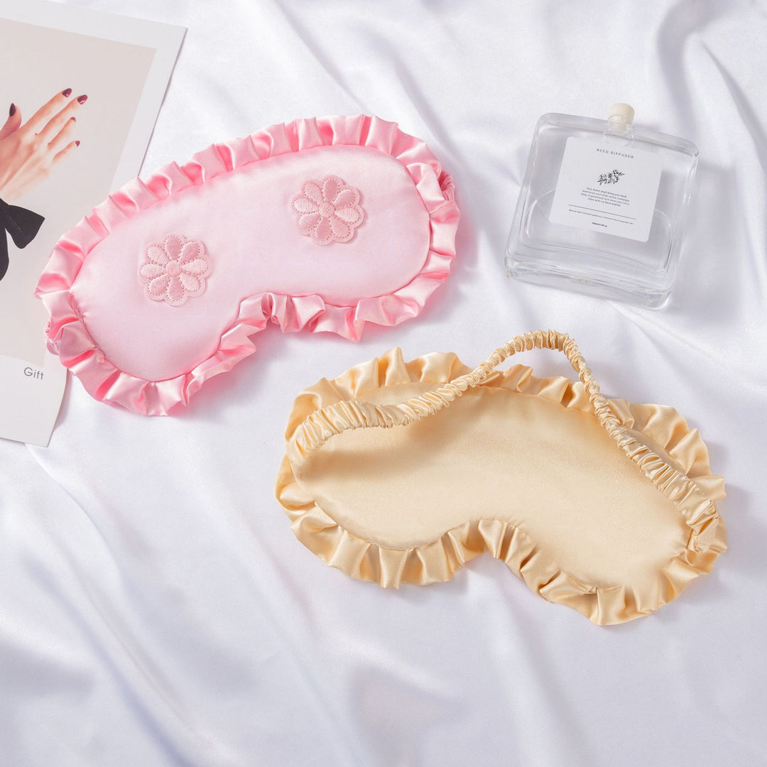 Women's embroidered satin sleep mask with gathered ruffled edge and soft padding Stornfield