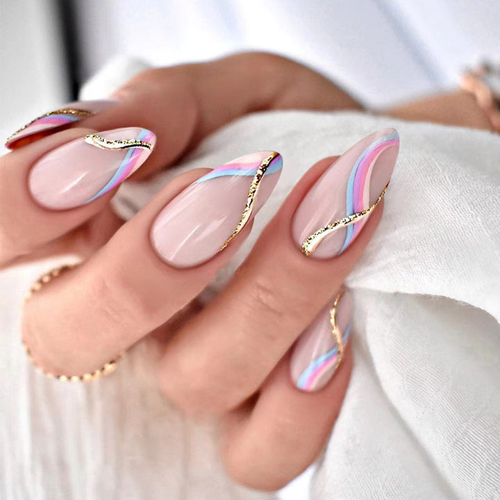 Artful Nail Extensions with Glamorous Gold Design Stornfield
