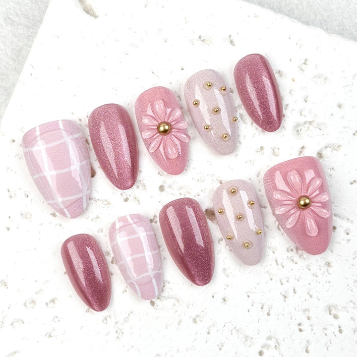 Decorative Press-On Nail Set with Unique Artistic Designs