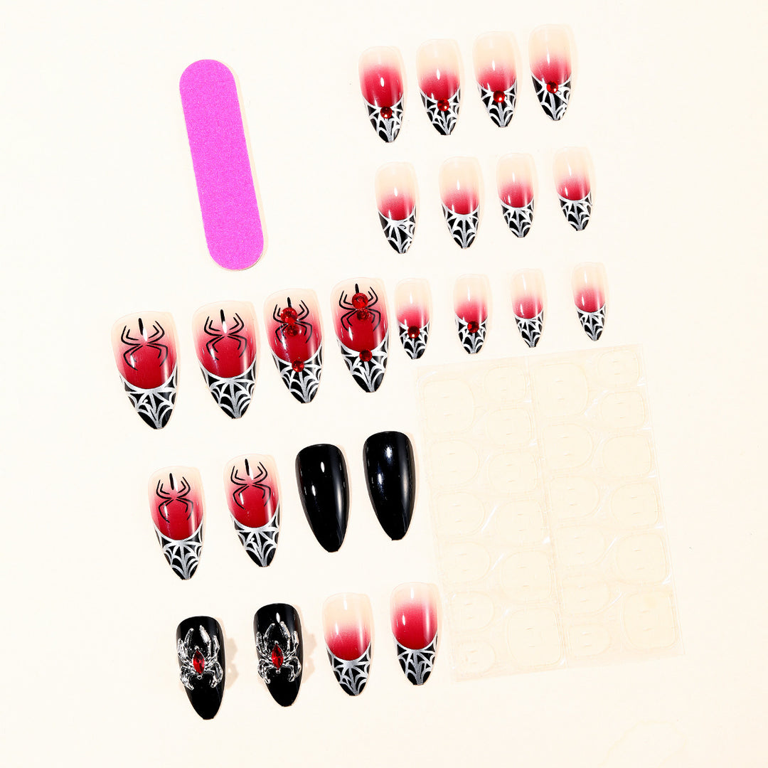 Gothic Spider-Themed Stiletto Nail Art Extensions Stornfield