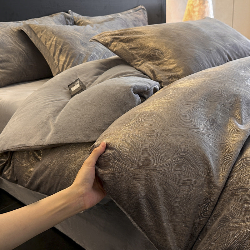 Metallic Wave Jacquard Duvet Cover Bedding Set