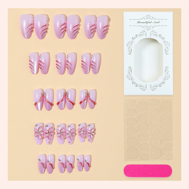 Acrylic nail set with elegant flower and glitter patterns Stornfield