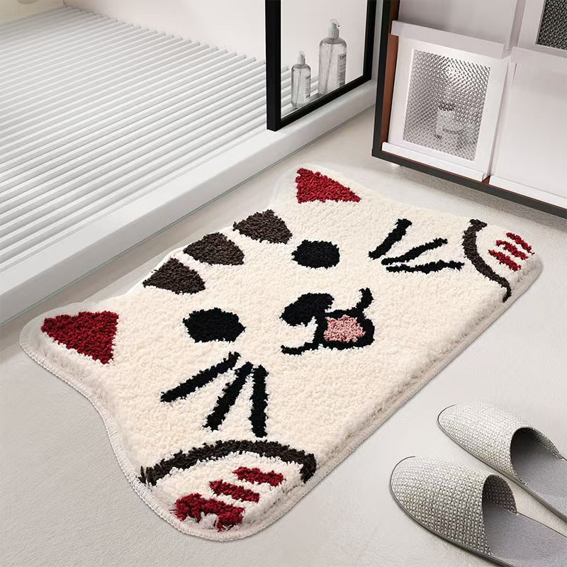 Plush Non-Slip Cat Face Shaggy Bath Mat