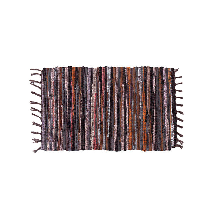 Handwoven cotton runner with colorful stripes and fringes Stornfield