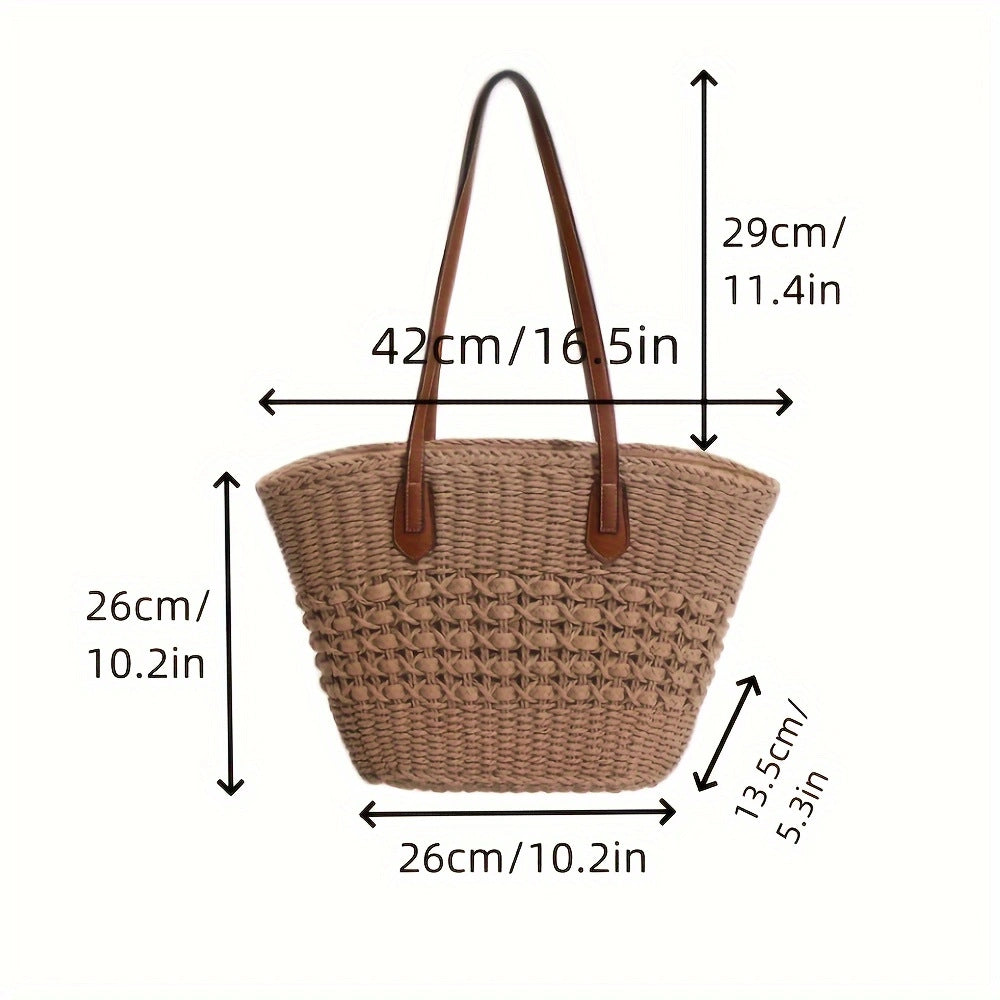 Handbag with Woven Design and Leather Handles Stornfield