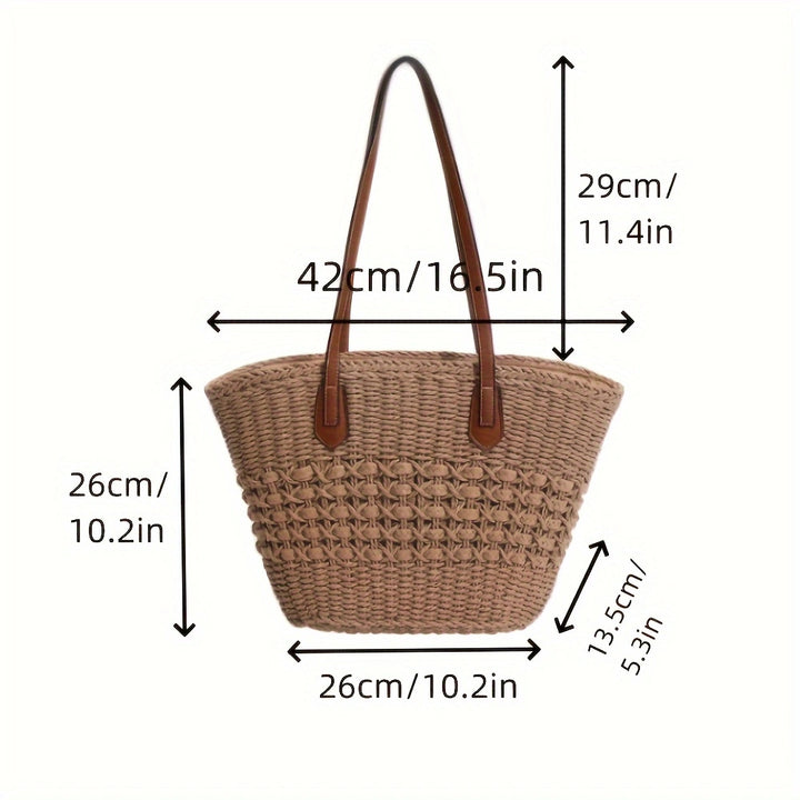 Handbag with Woven Design and Leather Handles Stornfield