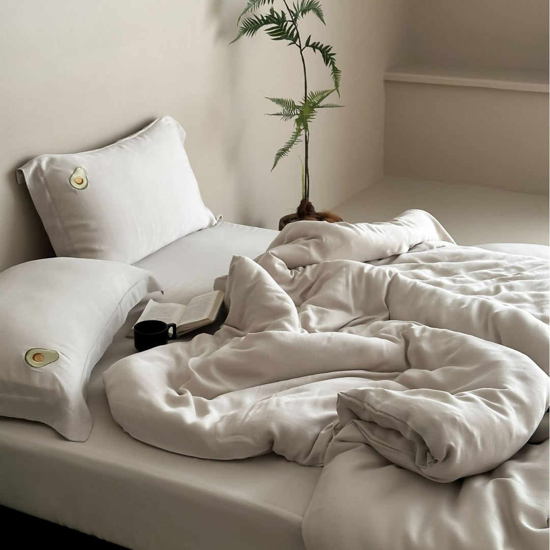 Premium cotton satin bedding set with subtle embroidered medallions