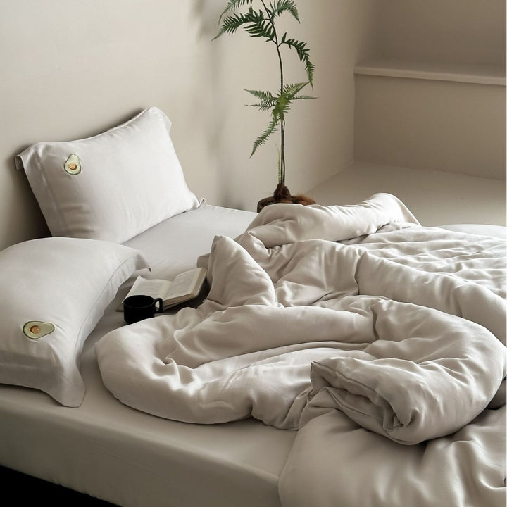 Premium cotton satin bedding set with subtle embroidered medallions