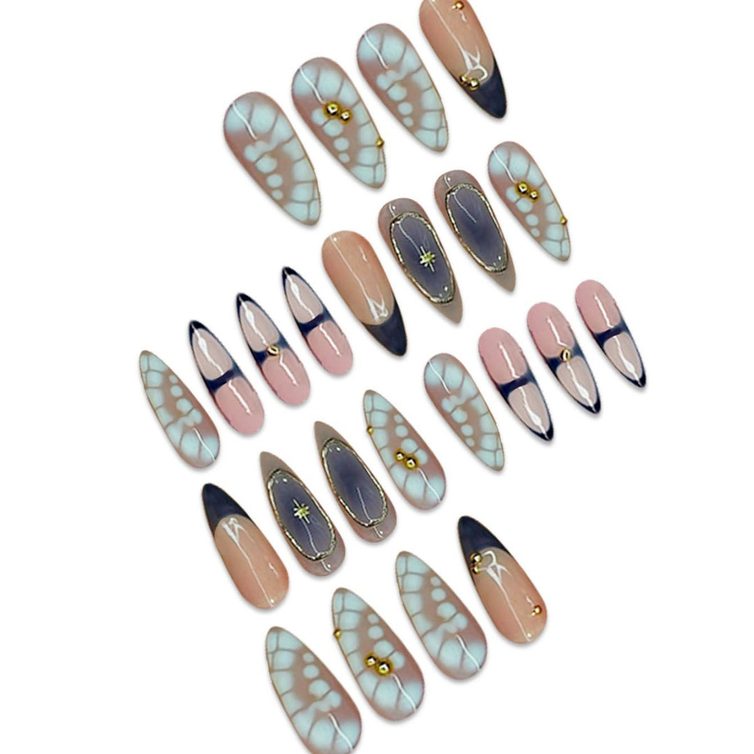 Premium Artistic Stiletto Press-On Nails with Gold Accents Stornfield