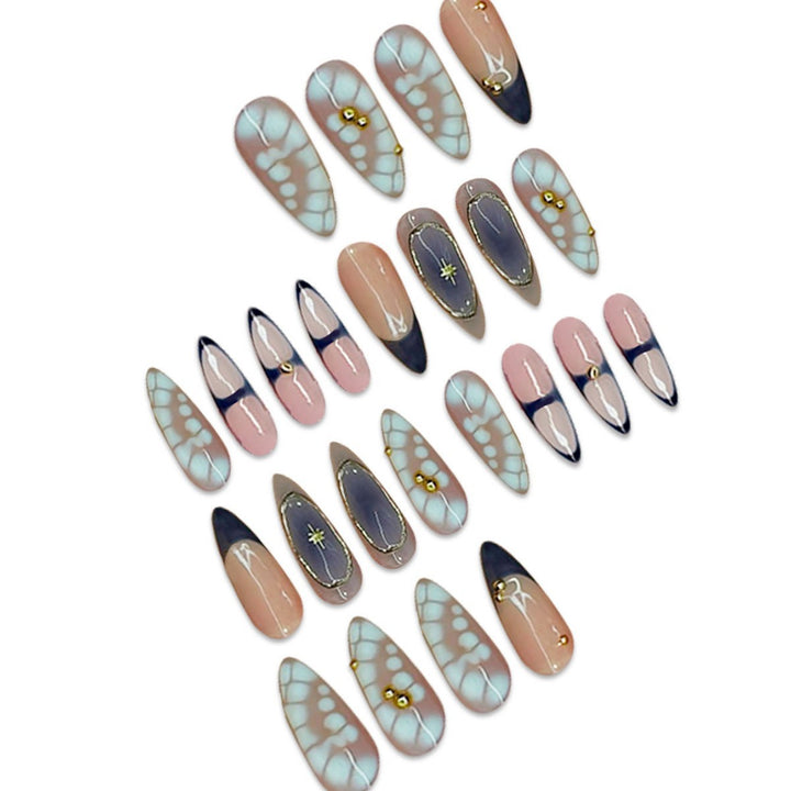 Premium Artistic Stiletto Press-On Nails with Gold Accents Stornfield