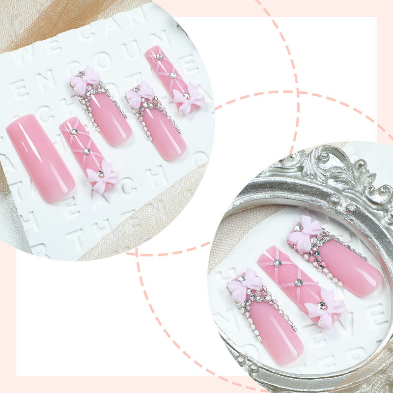 Decorative Press-On Nail Set with Elegant Bow and Gem Accents Stornfield 1788496283