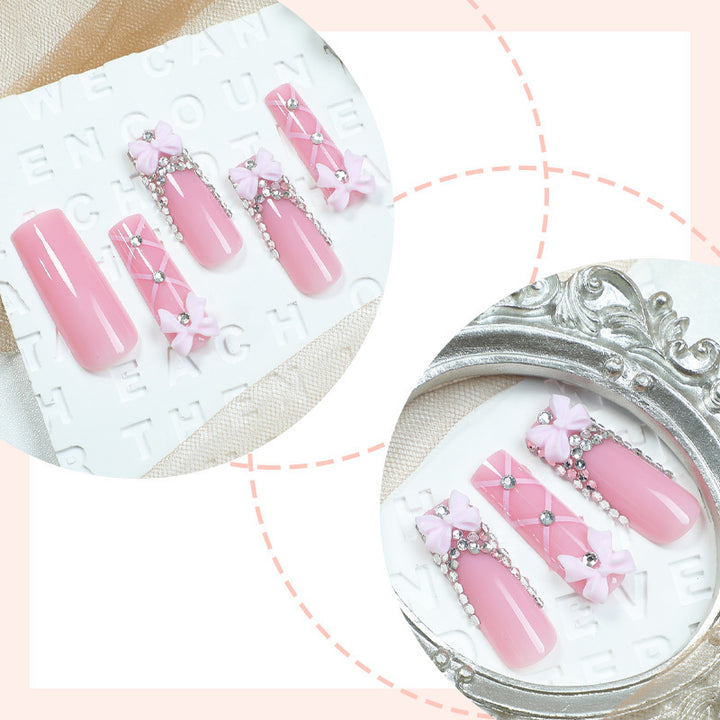 Decorative Press-On Nail Set with Elegant Bow and Gem Accents Stornfield 1788496283