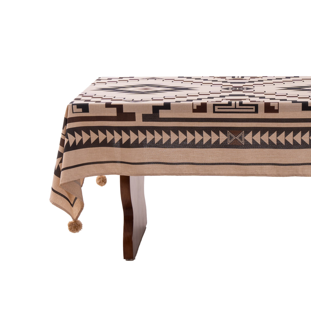 Rectangular tablecloth in linen look with pompom tassels Stornfield