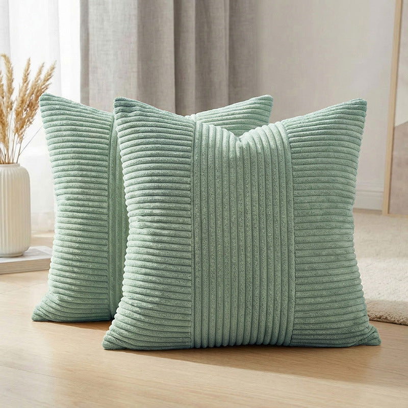 Ribbed Corduroy Square Throw Pillow Cover with Center Channel Texture and Hidden Zipper