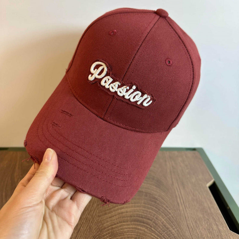 Women's Distressed Cotton Baseball Cap with Embroidered Quote Stornfield